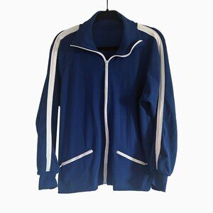 Vintage Topher Track Jacket SzL/XL Navy Blue White Stripe Dadcore Sporty Retro